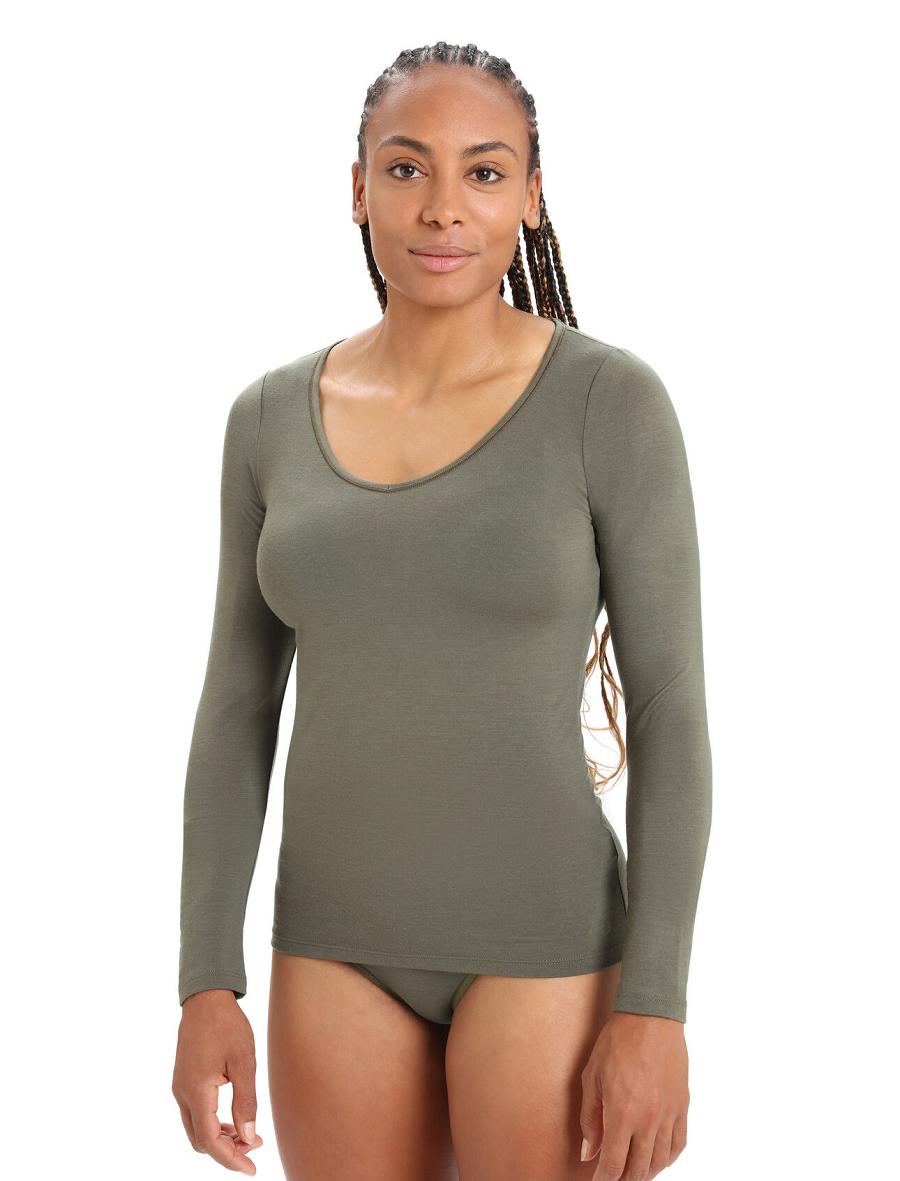 Bielizny Icebreaker Merino Siren Long Sleeve Sweetheart Top Damskie Oliwkowe | PL 1259TCEV